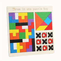 Wooden Children's Educational Colorful Square Tangram Game