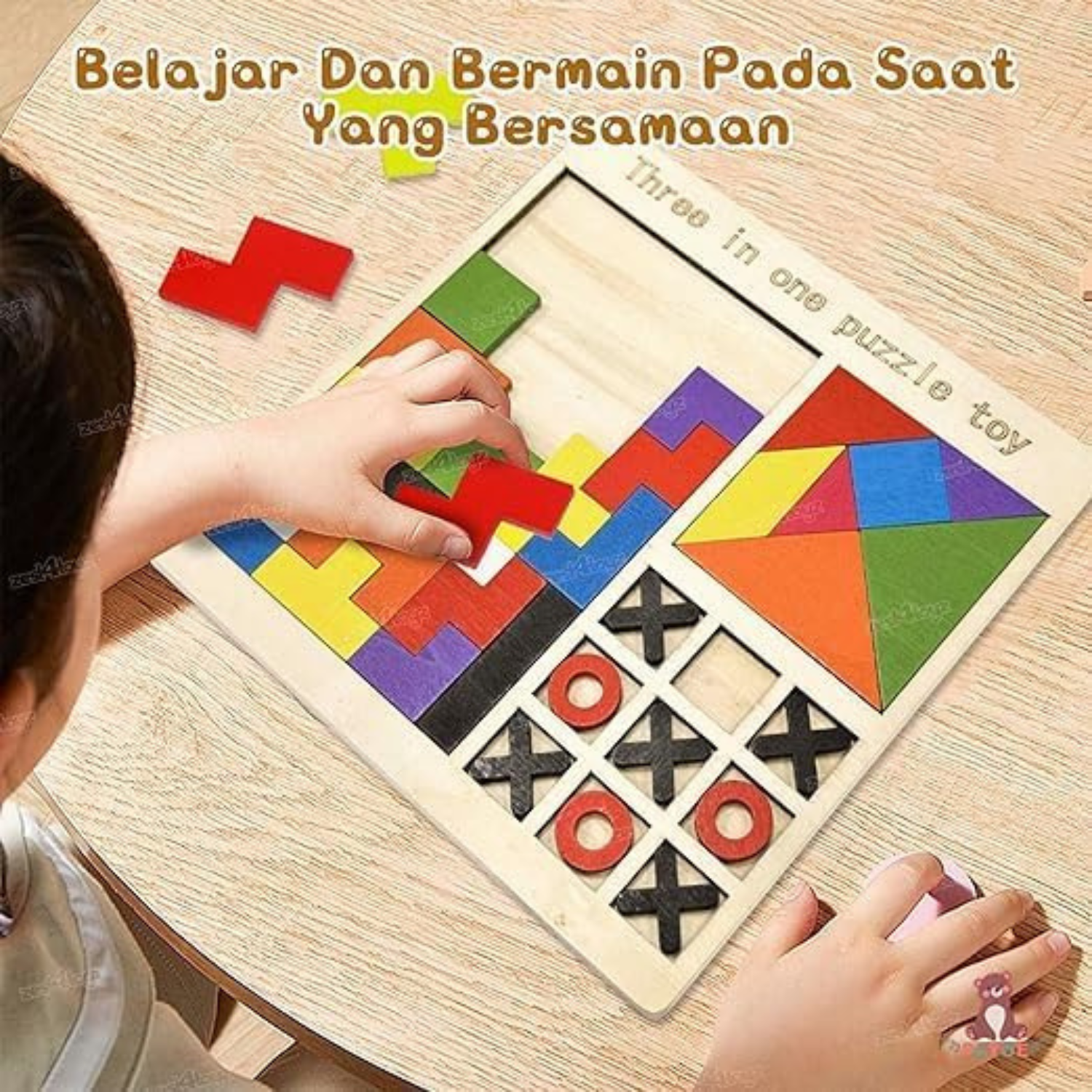 Wooden Children's Educational Colorful Square Tangram Game