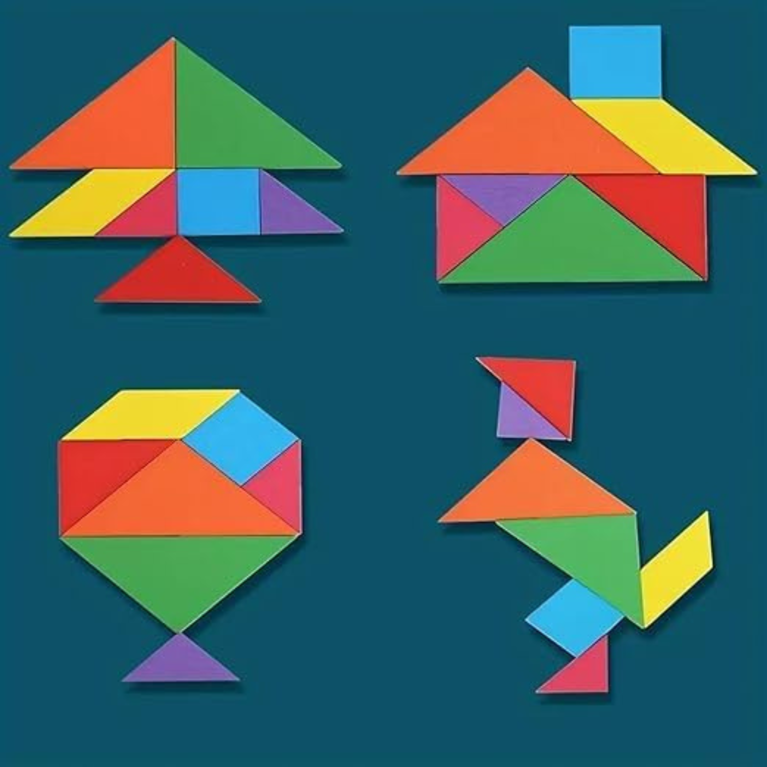 Wooden Children's Educational Colorful Square Tangram Game