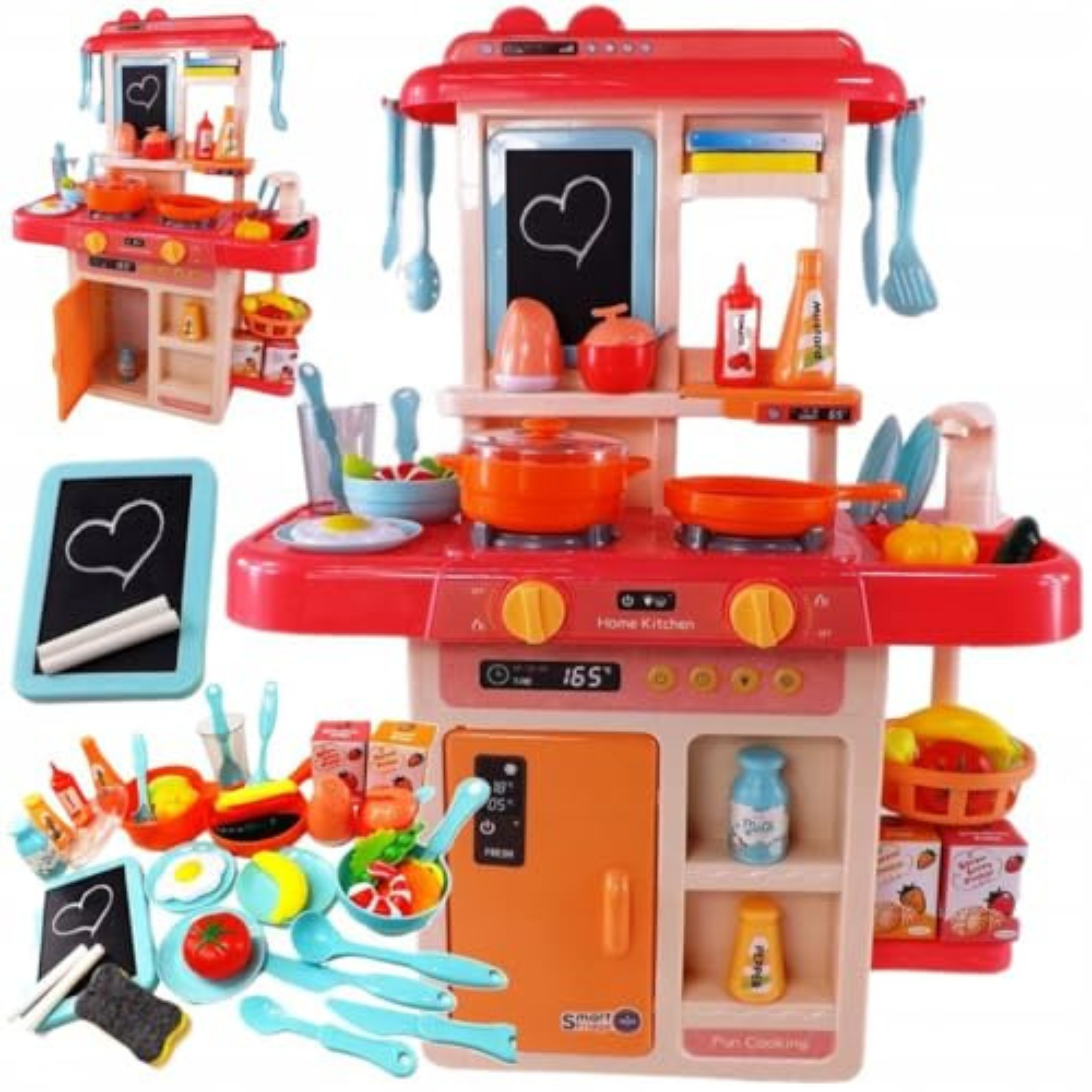 42 Pcs Pretend Play Kitchen Set Toys with Slate, Chalk and Duster