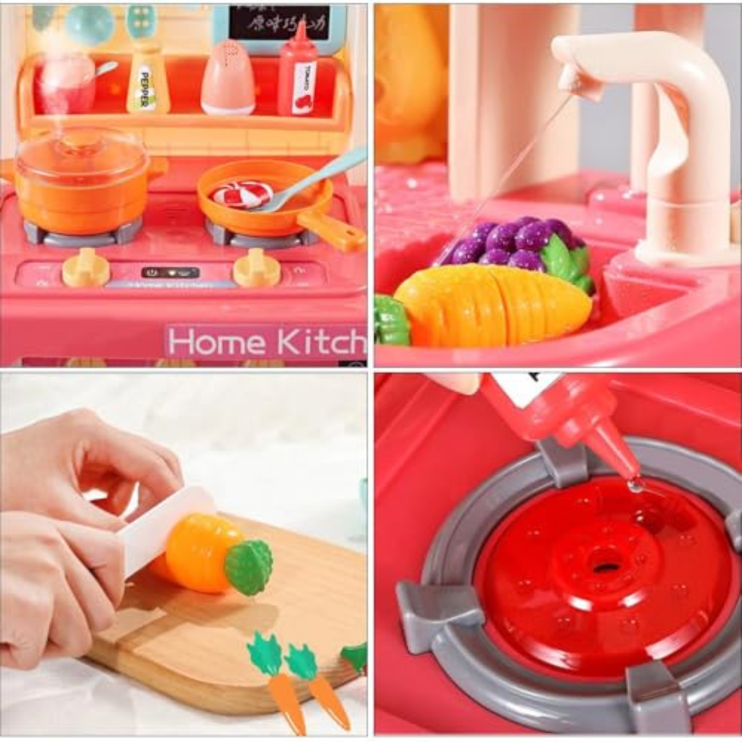 42 Pcs Pretend Play Kitchen Set Toys with Slate, Chalk and Duster