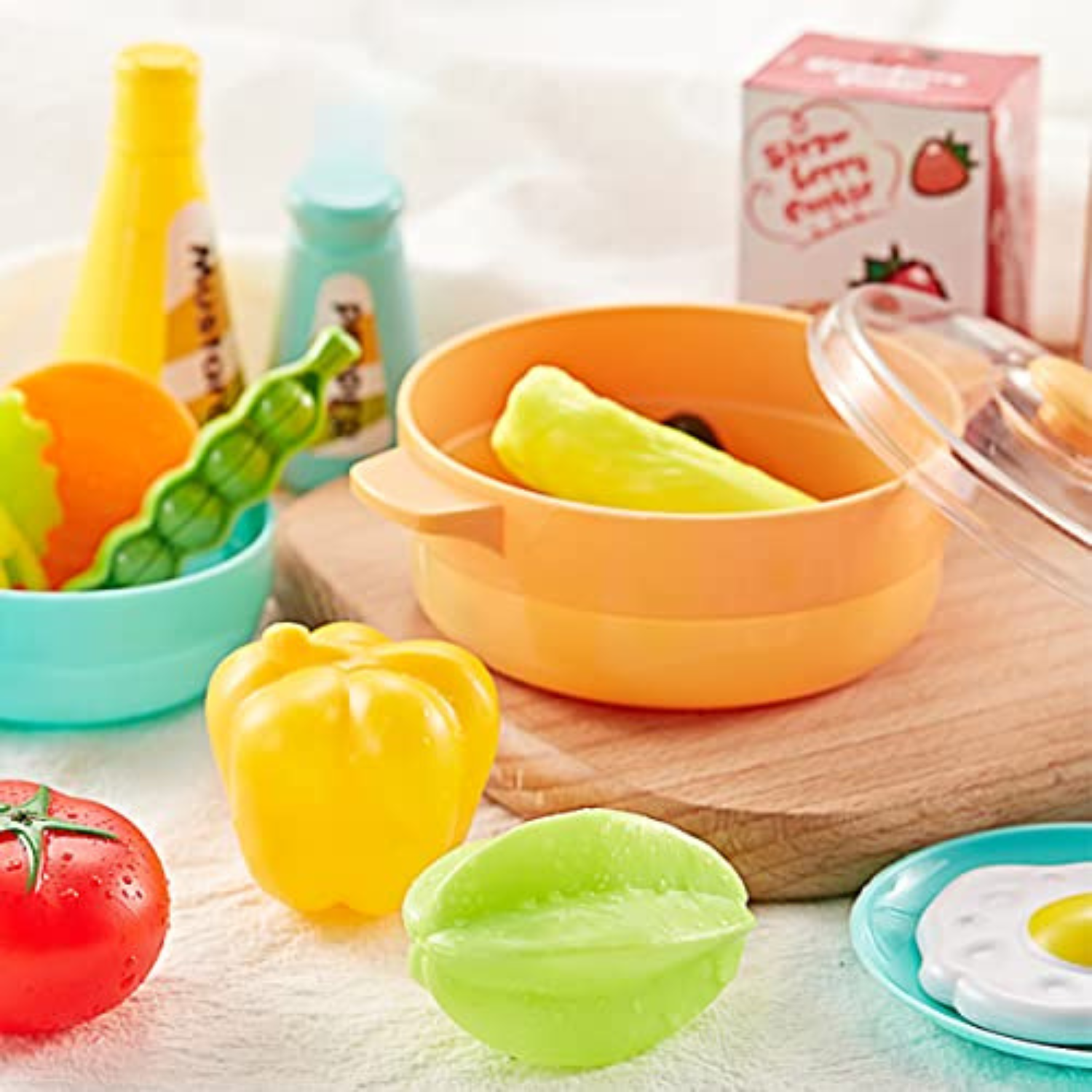 42 Pcs Pretend Play Kitchen Set Toys with Slate, Chalk and Duster