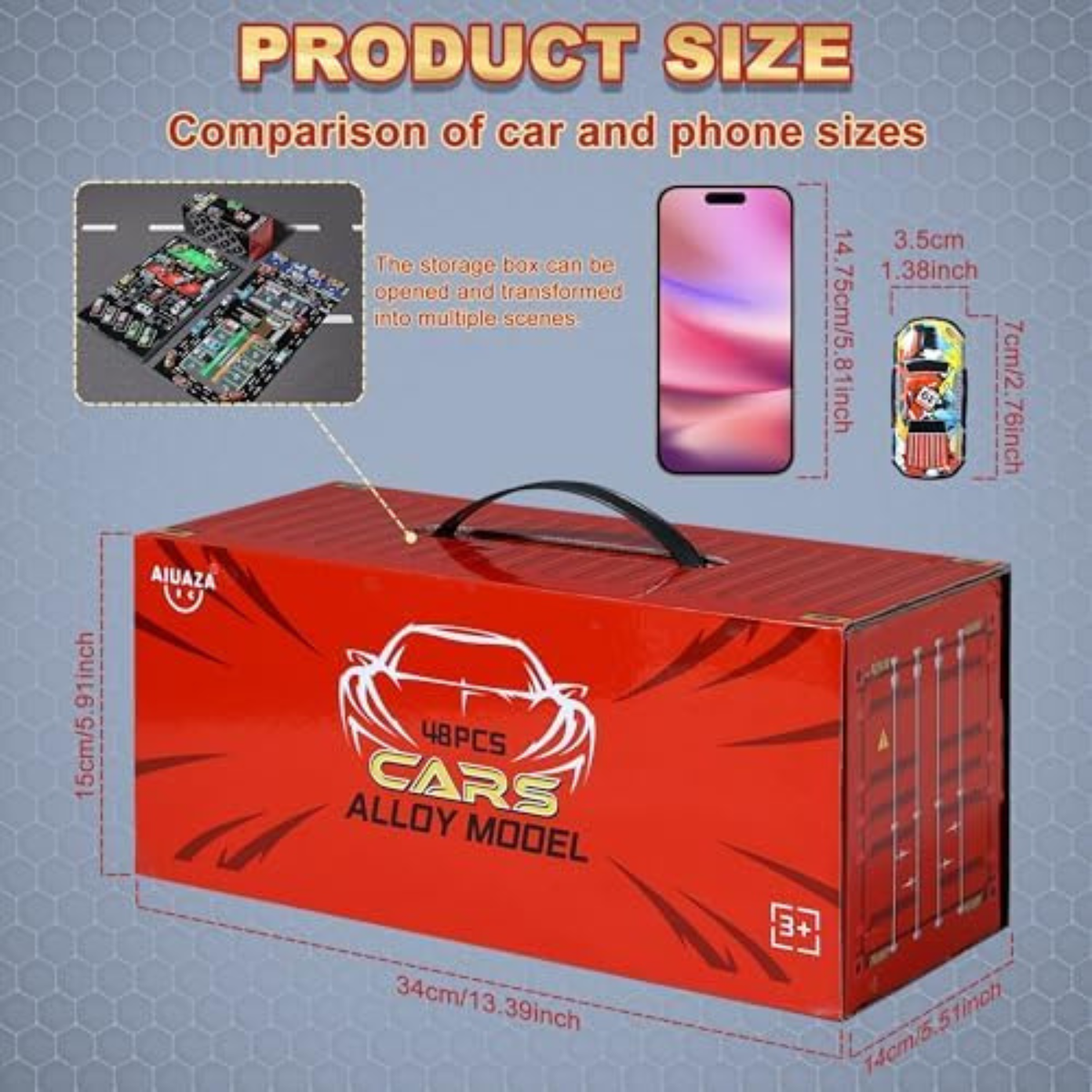 AIUAZA 48-Piece Die-Cast Pull-Back Cars Playset with Garage & Parking Slots