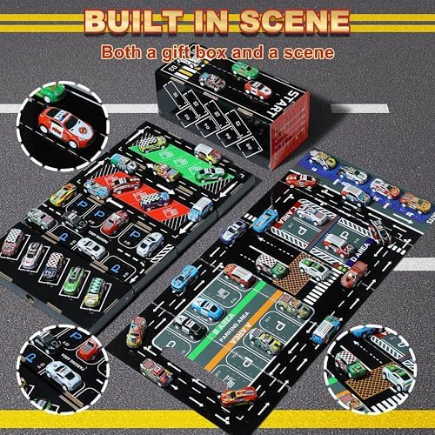 AIUAZA 48-Piece Die-Cast Pull-Back Cars Playset with Garage & Parking Slots