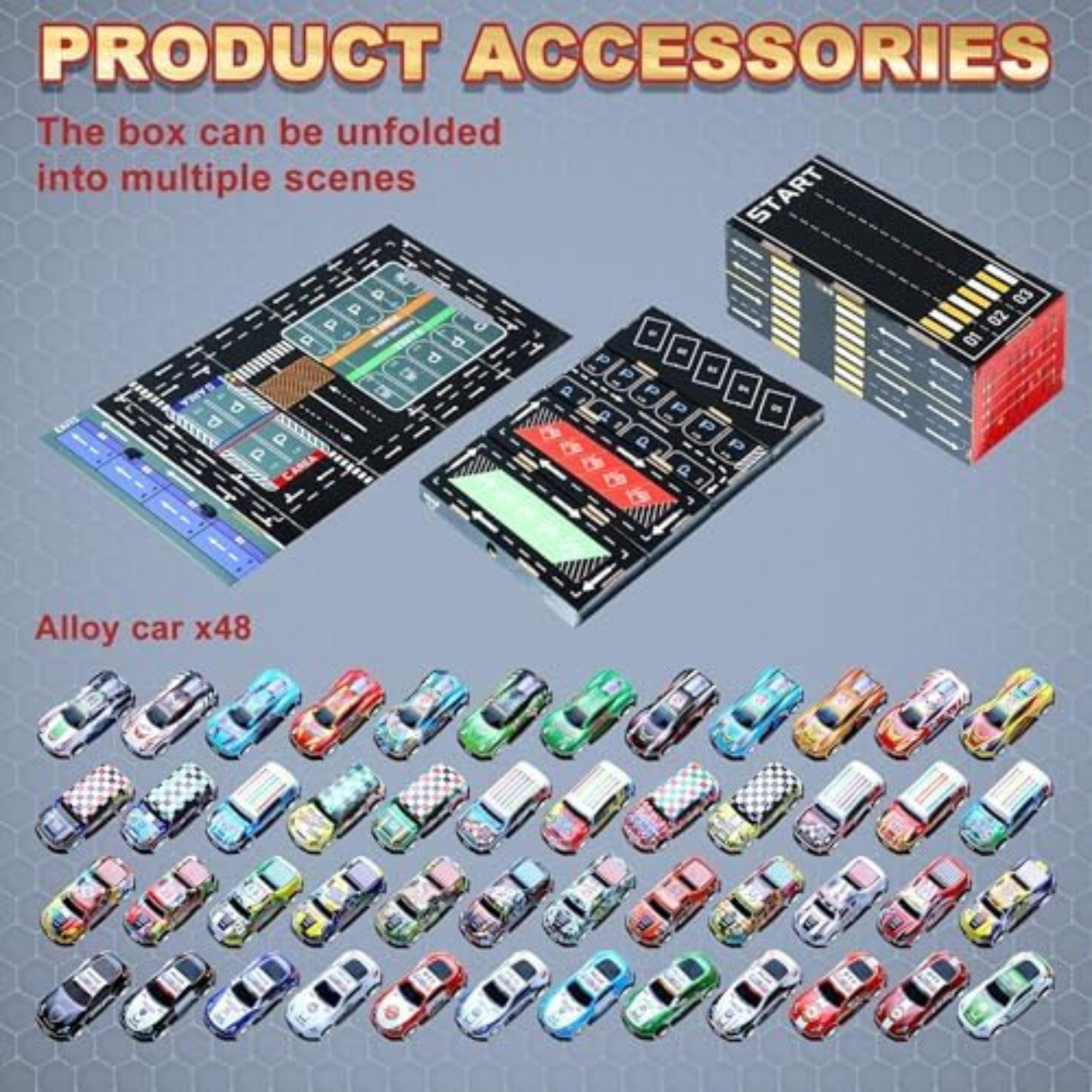 AIUAZA 48-Piece Die-Cast Pull-Back Cars Playset with Garage & Parking Slots